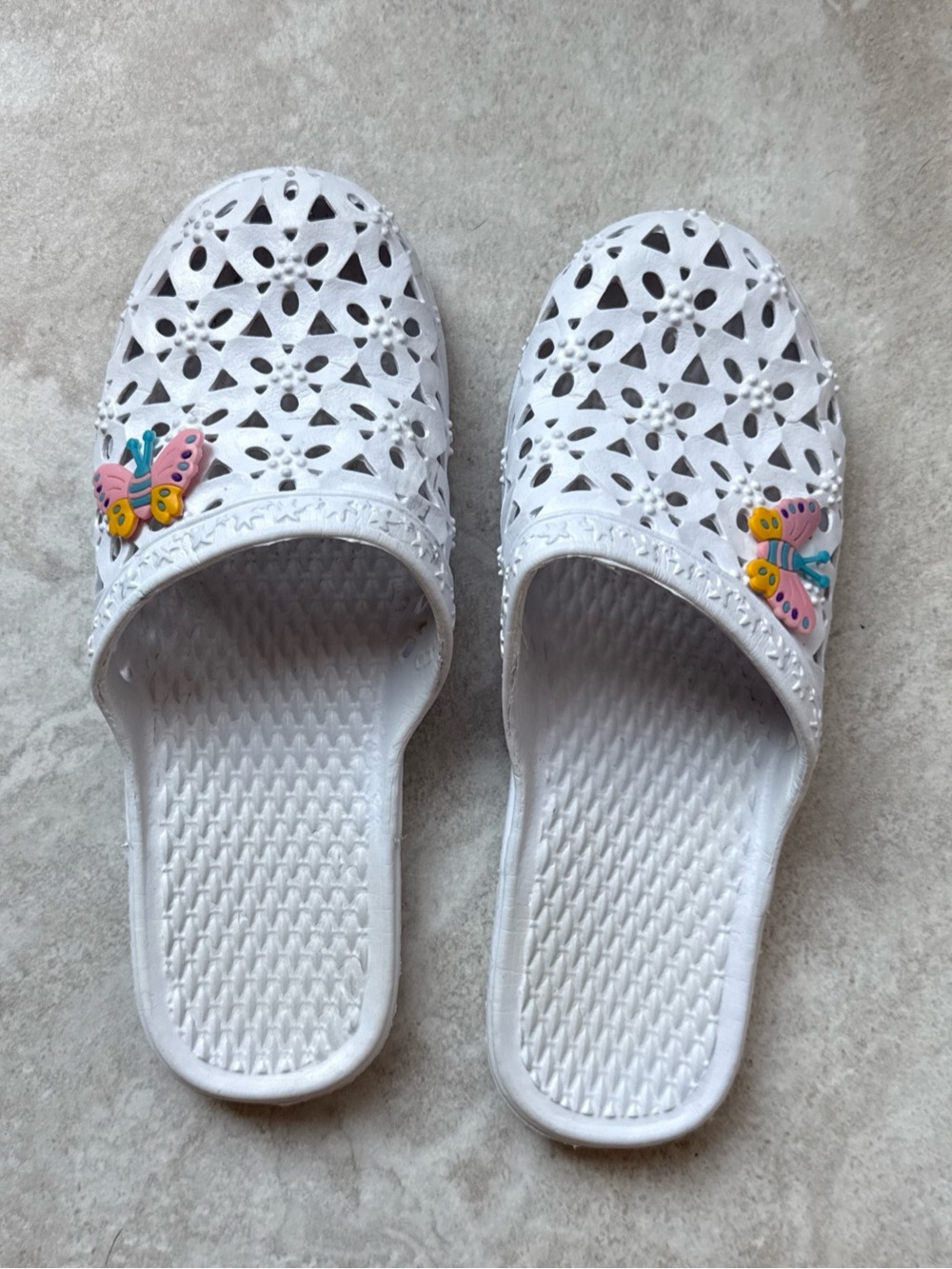Womens White Slide Sandals Cut-Out Butterfly Accents Slip-On EU 37 US 6.5-7